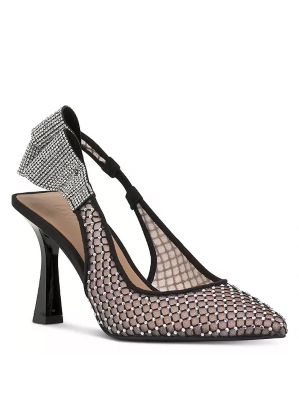 INC International Concepts Black Mesh Rhinestone Slingback Pumps